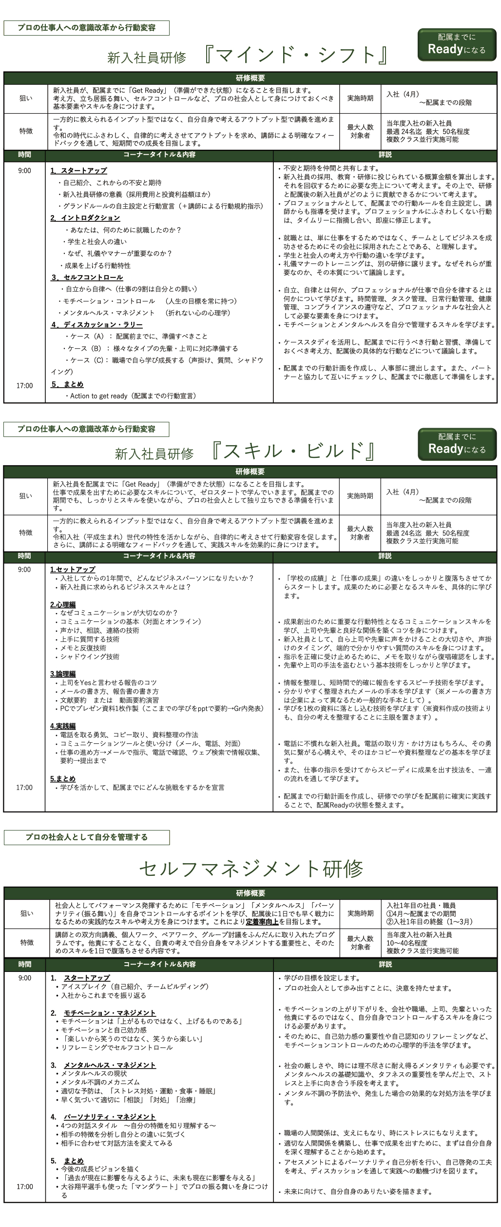 コース構成（タイムテーブル）